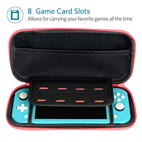 CoBak Carrying Case for Nintendo Switch Lite - with 1 Screen Protector, 1 Grip Case and 4 Thumb Grip Caps, Ultra Slim Premium EVA Travel Pouch Protective Cover, 8 Game Cartridges, Pink