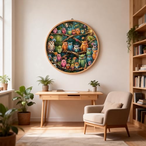 Hartmaze Wooden Jigsaw Puzzle - Owls Cozy Habitat, 178 Unique Irregular Pieces, 11.2x11.2 Inch, Exquisite Wooden Gift Box, Challenging Art Puzzle for Adults & Kids Ages 8 and Up - color: Owls Cozy Habitat