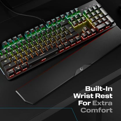 KB-R86 Umbra Mechanical Gaming Keyboard – High-Performance Switches, 26-Key Anti-Ghosting, 12 Multia Keys, Wrist Rest, Durable ABS – Compatible with PC, Laptop, Mac (Blue Switch) - color: Blue Switch, size: 26 Keys