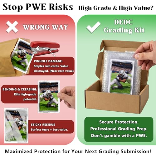 DEDC Card Grading Submission Kit, Card Grading Kit Shipping Mailing Kit Box for PSA, CGC, SGC Trading Card- 25 Semi Rigid Card Holders, 50 Card Sleeves, 1 Shipping Label + 1 Wiping Cloth (5-Set- PSA) - size: 5-set- PSA