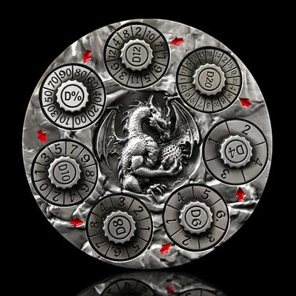 7-in-1 Spinner Dice Set – 3D Metal Dragon-Embossed Polyhedral RPG Accessory Role Playing Dice for Dungeons & Dragons, Pathfinder, RPG and Tabletop Games (D4, D6, D8, D10, D%, D12, D20) Sliver - color: New-sliver