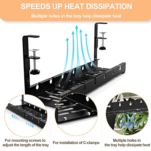 Shikha Cable Management Under Desk, Adjustable Cable Organizer with Adhesive Cable Holder Clips, Reused Cable Ties. Stable & Durable.(Black) - color: Black, size: 12-21.6"-1 Pack