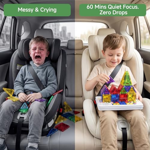 Mini Magnetic Tiles for Kids Travel: 40 PCS Cartoon Tin Box Magnet Building Blocks to Stop Crying - 60 Mins Quiet Play 30s Cleanup - Birthday Gift Boys Girls Age 3-8 - style: Colorful 40PCS