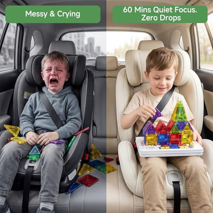 Mini Magnetic Tiles for Kids Travel: 40 PCS Cartoon Tin Box Magnet Building Blocks to Stop Crying - 60 Mins Quiet Play 30s Cleanup - Birthday Gift Boys Girls Age 3-8 - style: Colorful 40PCS