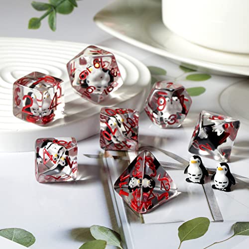 Penguin D&D Dice Set, DNDND 7PCS Resin Dragon Dice Set with Velvet Bag for D&D Role Playing Games and Tabletop Games（Penguin - color: Penguin