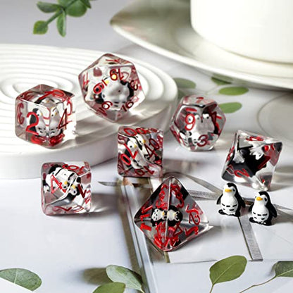 Penguin D&D Dice Set, DNDND 7PCS Resin Dragon Dice Set with Velvet Bag for D&D Role Playing Games and Tabletop Games（Penguin - color: Penguin