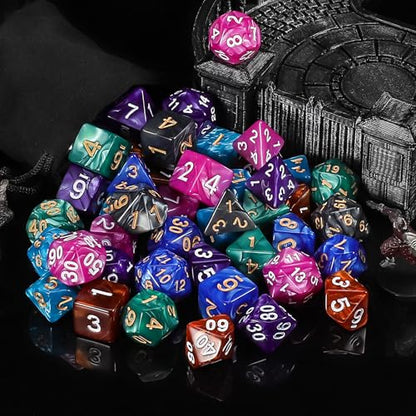 QMay Polyhedral Dice Set - 7 x 7 (49 Pieces) DND Dice with 7PCS Black Drawstring Bags Great for Dungeons and Dragons, RPG, MTG,Role Playing Table Games D4 D6 D8 D10 D% D12 D20 - color: 7 Sets-49pcs