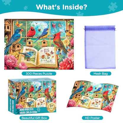 Jigsaw Puzzles for Kids Adults Seniors 300 Pieces, Bird Book 300 Pieces Adult Puzzle, Challenging Yet Relaxing Pieces Puzzle Game for Kids Adults Seniors, Thick Cardboard Jigsaw Puzzle - style: Birds