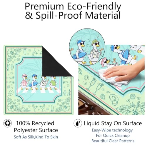 Summer Green Mahjong Mat for Table, 31.5 * 31.5in Anti Slip Mahjong Table Cover, Noise Reduction, Neoprene Mah jongg Mat with Carrying Bag & 3 Dices, Hawaiian Tropical Poker Board Tile Games Mats - color: Ducks