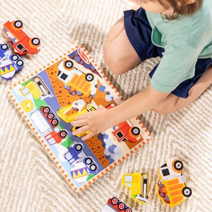 Melissa & Doug Construction Vehicles Wooden Chunky Puzzle (6 pcs) - FSC Certified - size: 11.95 x 8.95 x 1.0, style: English Only