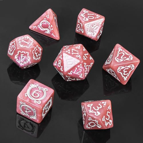 DND Dice Set - 7 Polyhedral Role Playing Dice with Gold Dragon Design, Acrylic D&D Dice Perfect for Dungeons and Dragons, Pathfinder, Warhammer, RPG Games (Pinkish Brown) - color: Tangerine Pink