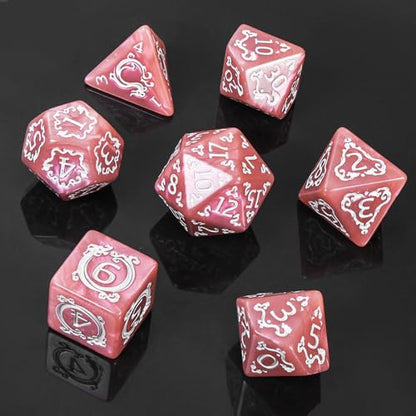 DND Dice Set - 7 Polyhedral Role Playing Dice with Gold Dragon Design, Acrylic D&D Dice Perfect for Dungeons and Dragons, Pathfinder, Warhammer, RPG Games (Pinkish Brown) - color: Tangerine Pink