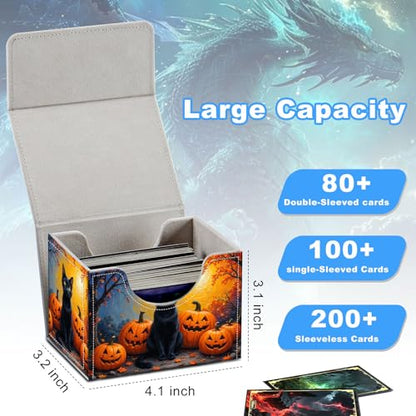 Cat with Pumpkins Deck Box for MTG Commander | Holds 100+ Double-Sleeved Cards | Strong Magnetic TCG Card Case for Collectible Games - color: Cat with Pumpkins