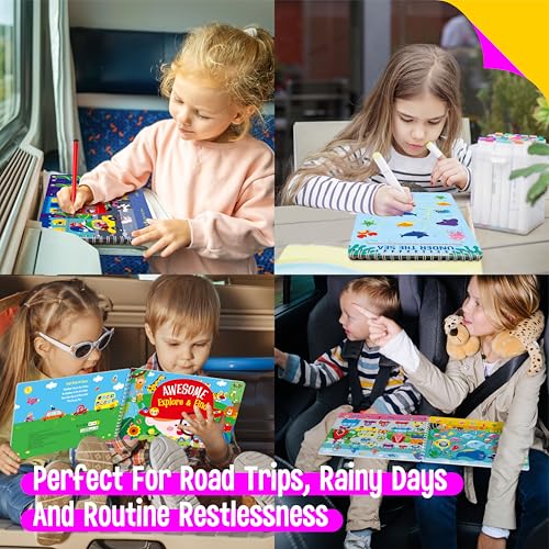 2 Travel Game Pads, 61 Dry Erase Activities Games Reusable & Erasable Book, Fun Explore & Find Brain Challenge Games Interesting Educational Toy and Learning Tool for Road Trip Airplane Travel - style: Comprehensive Games+Explore & Find
