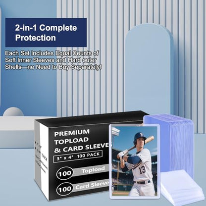 400 Premium Card Sleeves Top Loaders for Trading Cards,35pt Archival Quality Hard Plastic Protectors for TCG OCG Sports Cards Baseball Football Basketball,200 Rigid Toploaders with 200 Penny Sleeves