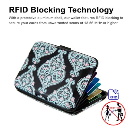 Credit Card Holder, Metal Card Wallet RFID Blocking Mini Slim Aluminum Business Hard Card Case for Women Men (Damask Paisley) - color: Damask Paisley