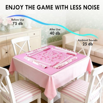 Pink 31.5" Crease-Free Non-Slip Noise Reduction Mahjong Mat | American Mahjong Table Cover with Carrying Bag for Poker Card Games Dominoes & Board Games - color: Pink