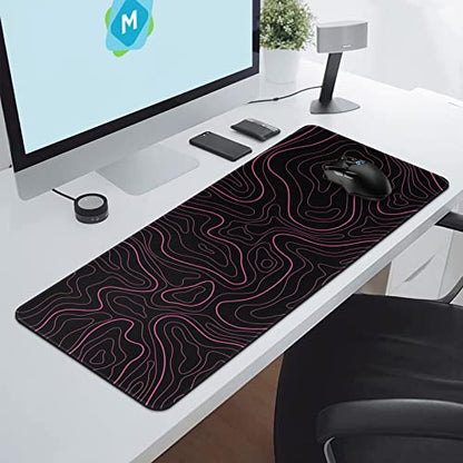DIGSOM Gaming Mouse Pad, Black with Red Topographic Line, 31.5x11.8in | XL Mouse mat, Smooth surface, Anti-slip rubber base, For keyboard and mouse, For home and office use - color: Red Topographic