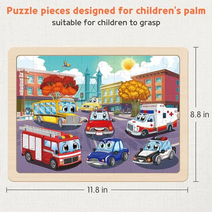 SYNARRY Wooden Vehicle Puzzles for Kids Ages 4-6, 6 Packs 60 PCs Jigsaw Puzzles Preschool Educational Toys Gifts for Children Ages 4-8, Kids Toys Gifts for 4+ Year Olds Boys Girls - style: Vehicle