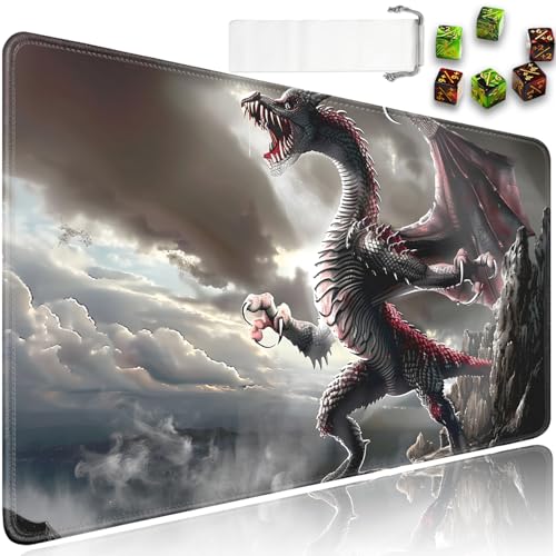 for MTG Playmat + Drawstring Travel Pouch + 6 Dice Counter, for Tabletop Trading Card Game Playmats or Mouse Pad, Anti-Slip Rubber 24 x 14 in, One Winged Dragon for TCG Playmat (No with Zone) - color: JV-Playmat-6-1-I250