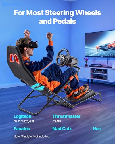 VEVOR Portable Racing Wheel Stand, Foldable & Adjustable Steering Sim Wheel Stand, 18.5 in Seat Inner Width, Compatible with Logitech G923/G920/G29, Thrustmaster T248P, Fanatec, Hori, Mad Catz, Black - size: Portable Cockpit