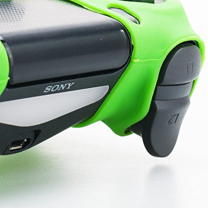 YoRHa Silicone Skin for PS4 Controller x 2(Green) with Exclusive Thumb Grips x 4
