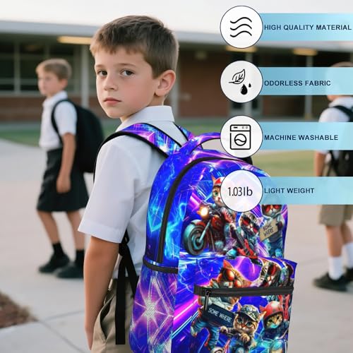 Cat Backpack for Kids Cute DJ Cat with Sunglasses School Backpack Funny Motorcycle Animal Bookbag For Boys Girls Children Elementary Middle School Travel Back Pack - color: Cat