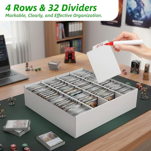 Calenzana 3200-Count Trading Cardboard Storage Boxes 2 Pack, 4 Row White Card Box with 32 Dividers, MTG, TCG Card Organizer - size: 2 Pack(4 Row)