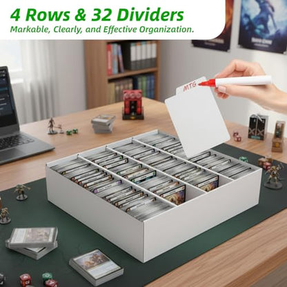 Calenzana 3200-Count Trading Cardboard Storage Boxes 2 Pack, 4 Row White Card Box with 32 Dividers, MTG, TCG Card Organizer - size: 2 Pack(4 Row)