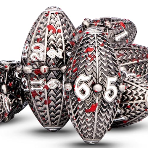 ARUOHHA DND Metal Dice Blood Splatter Dragon Egg Dice with Metal Box, Role Playing Game RPG Polyhedral D and D Dice Set D20 D12 D10 D8 D6 D4 - color: Bloodsplatter-02