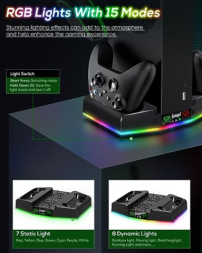 Cooling Stand & Charge Station for Xbox Series S with RGB Light Strip,Black | Dual Controller Charger & Cooler Fan for XSS Console Accessories with 2*1400mAH Rechargeable Battery Pack,1*Headphone Hook - color: Black