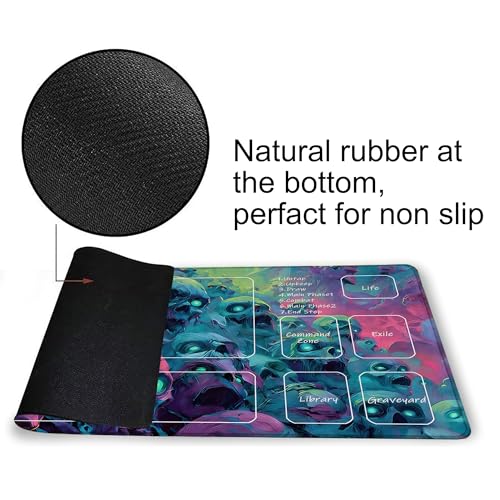 Playmat for MTG Fantasy Skull Magic Play Mat 24x14 Inch Card Game Mat for Magic The Gathering TCG PTCG Playmat with Free Storage Bags Non-Slip Backing and Stitched Edge - color: Fantasy Skull With Zones