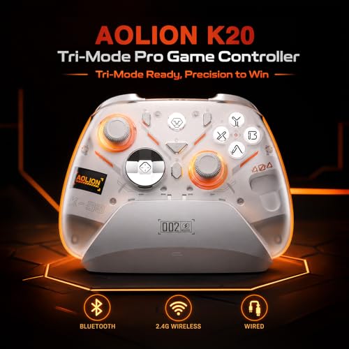 Aolion gaming K20 TMR Wireless Controller Compatible with Switch/PC/iOS/Android, TMR Precision Joystick, 1000Hz Polling Rate, Tri-Mode Bluetooth/2.4G/Wired Gamepad, RGB Charging Dock, Back Paddles - color: Red