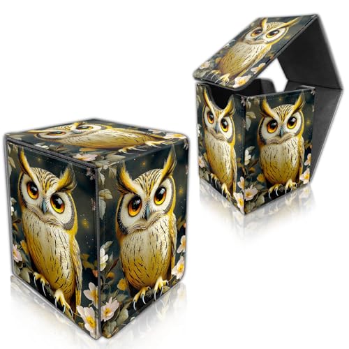 for MTG Deck Box, Trading Card Storage Case Holds 100+ Sleeved Cards, Owl on Branch with Flowers Magnetic Closure Durable Deck Holder for Magic The Gathering, TCG & Commander - color: Owl on Branch with Flowers