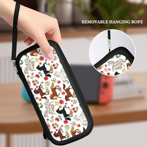 PPIKTC Game Carrying Bag Compatible with Nintendo Switch, Cute Animal Horses Floral Portable Game Pouch with 15 Games Cartridges and Protective Hard Shell Case - color: Design (325)