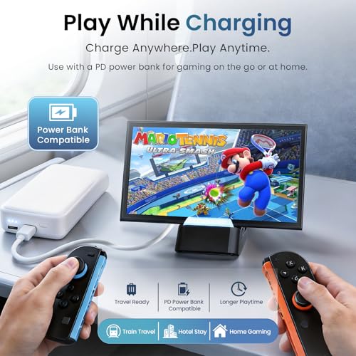 PORTHOLIC Docking Station for Nintendo Switch 2, Portable TV Dock with 4K@60Hz HDMI Output, 60W PD Charging, USB 3.0 & USB 2.0 Ports, One-Touch Mode Switch, 3-Angle Travel Charging Stand