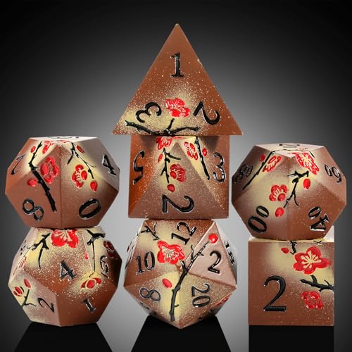 Metal Dice Set DND, DNDND 7 PCS Metallic Flowers D&D Dice with Gorgeous Gift Case for D&D Dungeons and Dragon Tabletop Game (Brown and Cream-Coloured) - color: Flower Brown