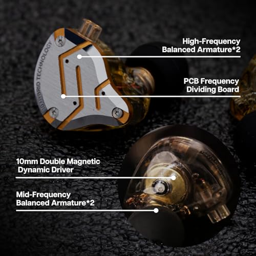 Linsoul KZ ZS10 Pro, 4BA+1DD 5 Driver in Ear Monitor, HiFi Wired Earbuds, Gaming Earbuds, Hybrid IEM Earphones with Stainless Steel Faceplate, Detachable Cable for Musician(Without Mic, Glare Yellow) - color: Glare Yellow, style: Without Mic