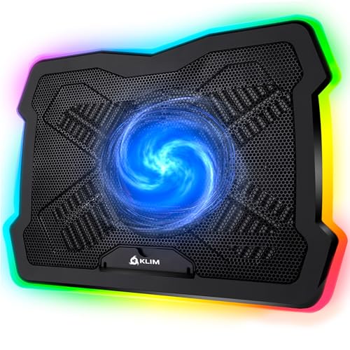 KLIM Ultimate - RGB Laptop Cooling Pad with LED Rim - NEW - Gaming Laptop Cooler - USB Powered Fan - Very Stable and Silent Laptop Stand - Compatible up to 17" - PC Mac PS5 PS4 Xbox One
