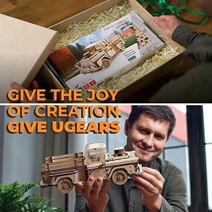 UGEARS Wooden 3D Puzzles for Adults - Pickup Lumberjack Model Car Kits 3D Puzzle Adult Crafts - Mechanical Wooden Model Kits for Adults Retro Chevrolet 3100 Inspired - style: Pickup Lumberjack