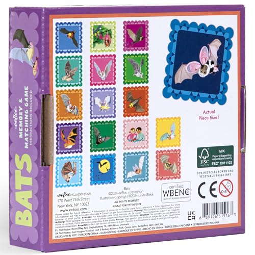 eeBoo: Memory & Matching Game- Little Bats-18 Pairs to Match & Memorize, Colorful Tiles, Encourages Recognition & Concentration Skills, Kids Ages 3+ - style: Bats