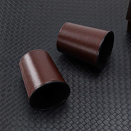 PU Leather Dice Cup Set, 5 Brown Shaker Cups with 30 Dice | PU Leather Dice Cup Set, 5 Brown Shaker Cups with 30 Dice - color: Brown X5