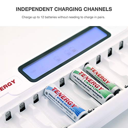 Tenergy 12 Pack Centura AA Rechargeable Batteries and TN160 12-Bay Smart Battery Charger, 12 Pack AA Low Self-Discharge Batteries and Charger for Remote Controllers, Toys, and More - size: Charger + 12 Pack Centura AA