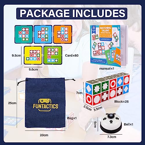 XXL Funtactics Wooden Matching Game Puzzle 3.0 Games, Pattern Block Match Puzzles Building Cubes with Bell for Kids and Adults Toys Board Games for Family Holidays Night 5 Players