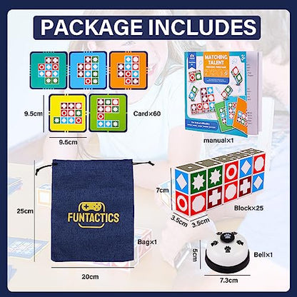 XXL Funtactics Wooden Matching Game Puzzle 3.0 Games, Pattern Block Match Puzzles Building Cubes with Bell for Kids and Adults Toys Board Games for Family Holidays Night 5 Players