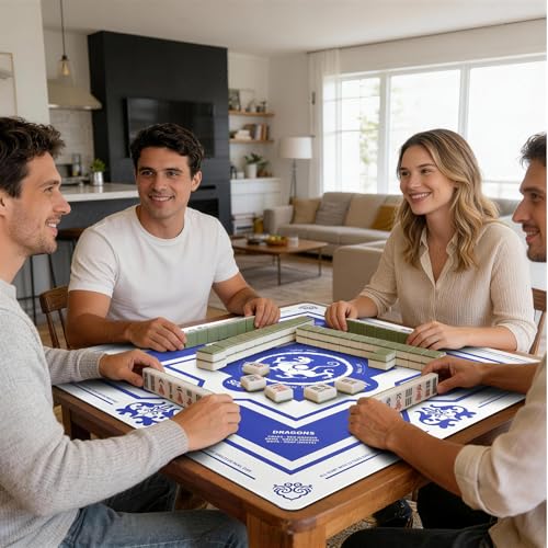 Mahjong Mat 31.5" x 31.5" Non-Slip Noise Reduction Table Cover, American Mah Jongg Mat for Table with Carry Bag, Waterproof Gaming Surface for Poker, Card, Dominoes, Board & Tile Games - color: White Tiger