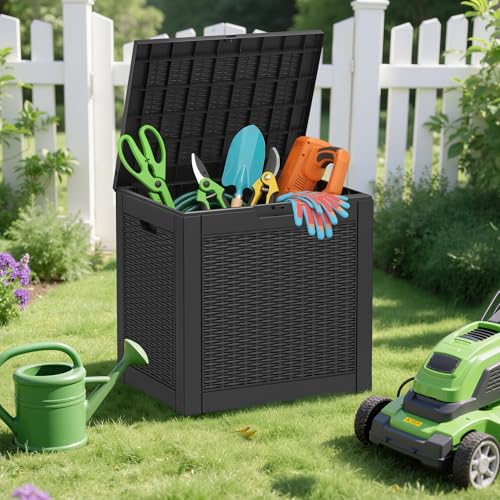 Outdoor Storage Box, 30 Gallon Deck Box with Lockable Lid, Waterproof Resin Storage Bin for Patio Furniture, Garden Tools, Cushions, Black - color: Black, size: 30 Gallon
