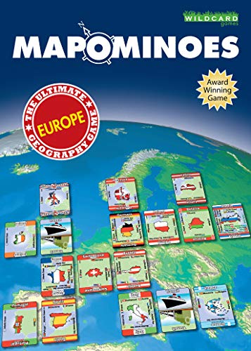 MAPOMINOES Europe – The Ultimate Geography Game – Fun and Educational Travel Card Game About Connecting European Countries for Kids Teens and Adults. Like Dominoes with maps.