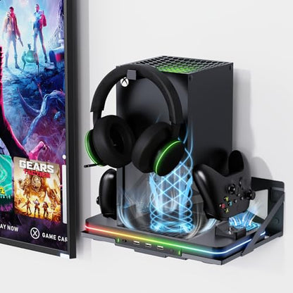 Wall Mount with Cooling Charging Stand for Xbox Series X/S, Luckit Vertical Dual Controller Charger Station Compatible Xbox Series X/S Console Accessories with Cooling Fan, 3 USB Ports&2 Headset Stand - size: Wall Mount + Cooling Charging Stand