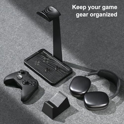 UPERGO Solid Wood Headphone Stand with Controller Holder for Desk | Natural Solid Wood, Holds 1 Headset & 1 Controller, Gamer Gifts for Men, Gaming Desk Accessories for PS5/Xbox/Switch